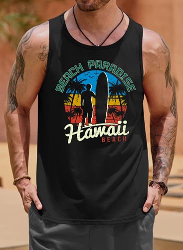 Image of VOGSTART Mens Hawaiian Beach Tank Tops Summer Vacation Muscle Top Graphic Sleeveless Shirts (S-3XL)