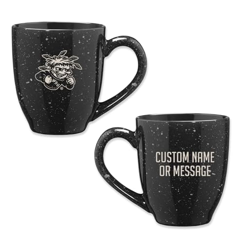 Image of Rico Industries NCAA Wichita State Shockers Black Personalized 16 oz Team Color Laser Engraved Speckled Ceramic Coffee Mug