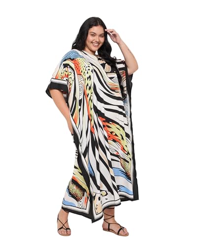 Image of Gypsie Blu Women Plus Size Kaftan Dress Beach Cover Up Maxi Dresses for Women, V-Neck Kimono Sleeve 1X-3X