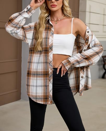 Image of Lacozy Womens Buffalo Plaid Flannel Shirt Long Sleeve Collar Button Down Blouses Tops
