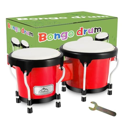 EastRock Bongo Drum 4” and 5” Set for Adults, Beginners,Percussion Bongos Drum With Tuning Wrench (Red)