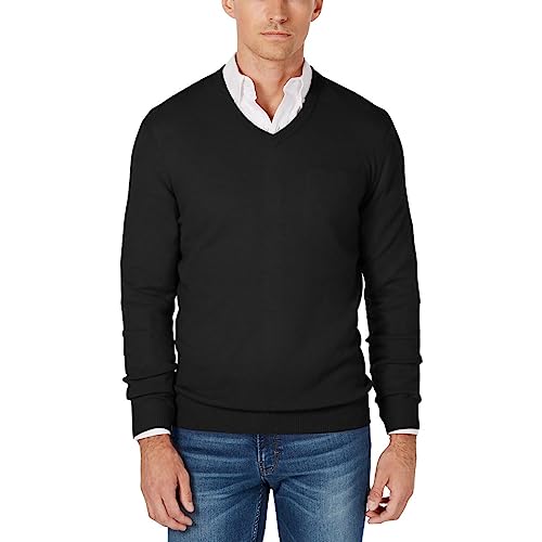 Club Room Mens Cashmere Pullover V-Neck Sweater Black L