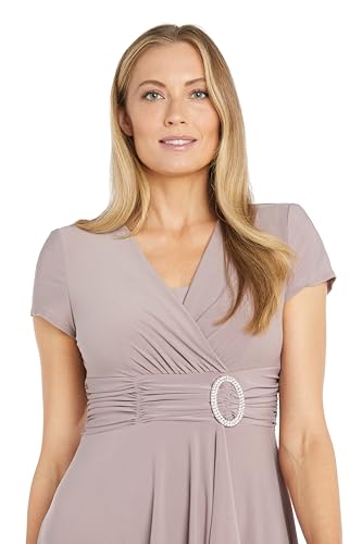 Image of R&M Richards Women's Cascade Wrap Dress with V-Neck & O-Ring Rhinestone Buckle, Work to Weekend Short Sleeve Flowy Silhouette
