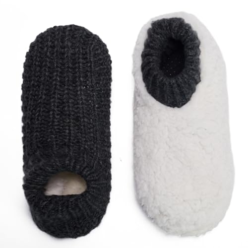 LEMZONE Men's Cozy Slipper Socks Non Slip Winter Warm Indoor Soft Sole Sock Shoes with Sherpa Lining4