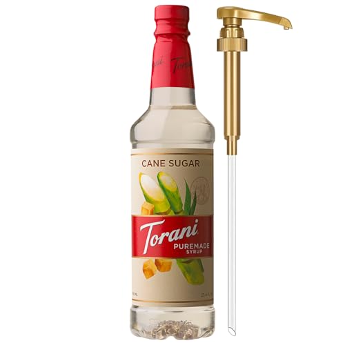 Torani Puremade Cane Sugar Syrup, Simple Syrup for Drinks & Desserts, Pump Included, 25.4 Oz