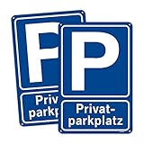 2 Stück Privatparkplatz Schild Alu Metall 20x30 cm (groß)- Parken Verboten - Privat - Klares Zeichen setzen Parkplatzschild- Parkplatz Schilder Privatgrundstück - Leicht zu montieren (Blau)