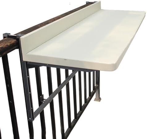 Adjustable Folding Balcony Table for Railing, 5-Level Outdoor Side Table for Patio & Garden, Coffee & Dining, Space-Saving Design (White, 100x39cm)
