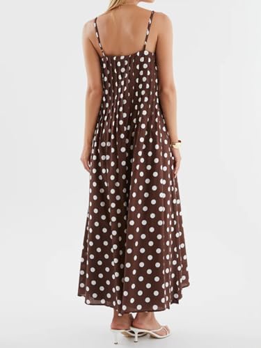 Image of Anoumcy Summer Pleated Maxi Dresses for Women 2026 Spaghetti Strap V Neck Vacation Beach Long Flowy Boho Sundress