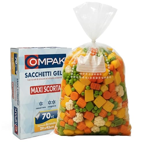 FRIO 70 Gefrierbeutel groß 29x42cm | Sparpack für Lebensmittel Gefrierfach und Küche | Gefrierbeutel mit Verschlussbändern und Beschriftungsfeld | Reißfest & robust Maxi Vorratspack
