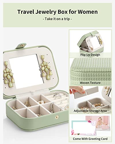 Vlando Gifts for Women, Jewellery Box Travel Vintage Design, Jewellery Storage Small with Mirror, Jewellery Box Women's Jewellery Bag Leather Travel Jewellery Case Girls Earrings