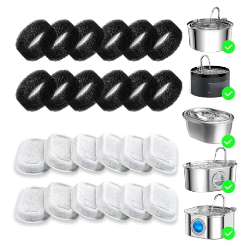 Wonder Creature 24 Pack Cat Water Fountain Filter Replacement, 4+4/8+8/12+12/16+16 Pack for Stainless Steel Cat Water Fountain 2L/67oz and 3.2L/108oz, 12 Carbon Filters & 12 Pre-Filter Sponges - image 7