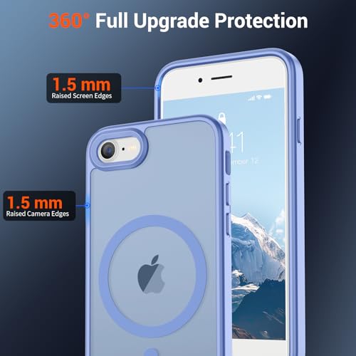 Image of SUPFINE Magnetic for iPhone SE Case 2022 (3rd) /2020 (2nd), iPhone 8 Case (Compatible with MagSafe) (Military Grade Drop Protection) Slim Translucent Matte Phone Case, Blue Purple