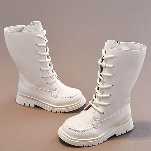 Winter Boots for Girls Lace Up Mid Calf Riding Boots Side Zipper PU Leather Fashion Punk Goth Shoes for Kids4