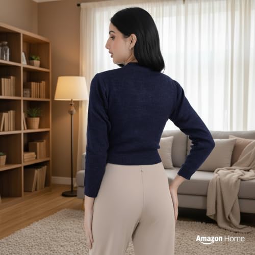 Image of Women Winter Wear V-Neck Full Sleeves Regular Fit Woollen Blouse