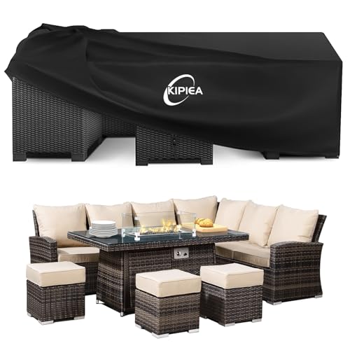 Kipiea Large Outdoor Garden Furniture Covers Waterproof, Patio Furniture Table Covers Windproof, Heavy Duty 420D Rattan Garden Furniture Covers for Table & Chairs, No Tears, Anti UV- 250 x 250 x 90cm option