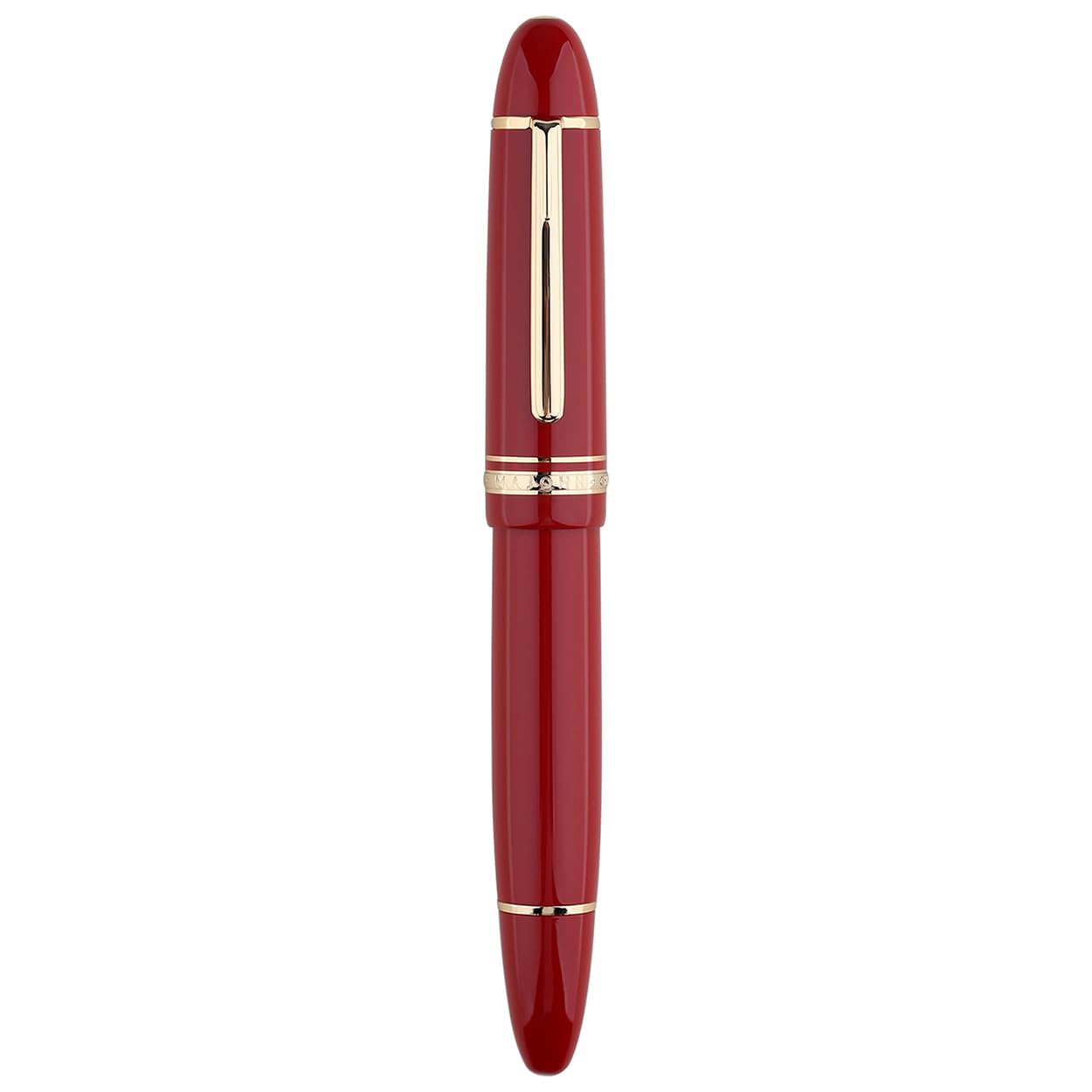 erofa Majohn P141 Piston NO.8 Fountain Pen, Red Resin with Ink Window, Gift Pen with Box, Gold Finish