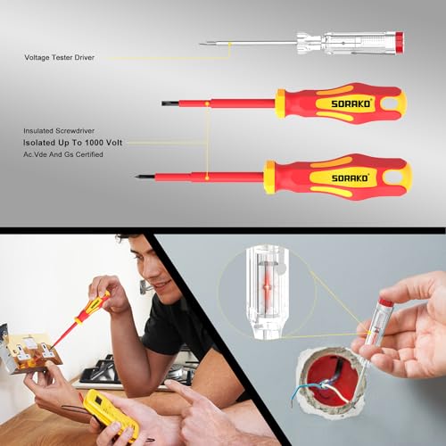 SORAKO 118Pcs Screwdriver Set Magnetic, Including Ratchet Screwdriver, Bits, Precision Screwdrivers, Insulated Screwdrivers, Voltage Tester, Magnetizer, Suitable for Home, Office, Farm Maintenance