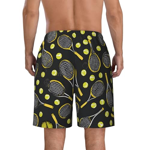 Funny Tennis Racquets and Tennis Balls Print Men's Beach Pants Lightweight Quick-Dry Swim Pants with Mesh Lining for Men4