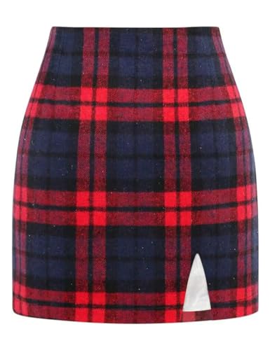 Plaid Mini Skirts for Womens High Waisted Fall Winter Wool