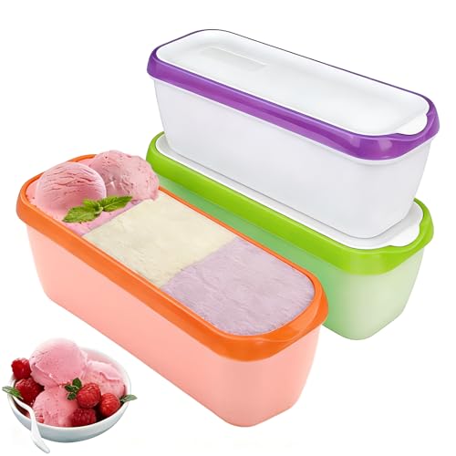 3er-Set Eisbehälter für Speiseeis 1.5 L Eiscreme Behälter mit Deckeln BPA-frei Wiederverwendbare Hausgemachte Eiscreme-Behälter Gefrierbehälter für Selbstgemachtes Eis Sorbet Joghurt (Stil 1)