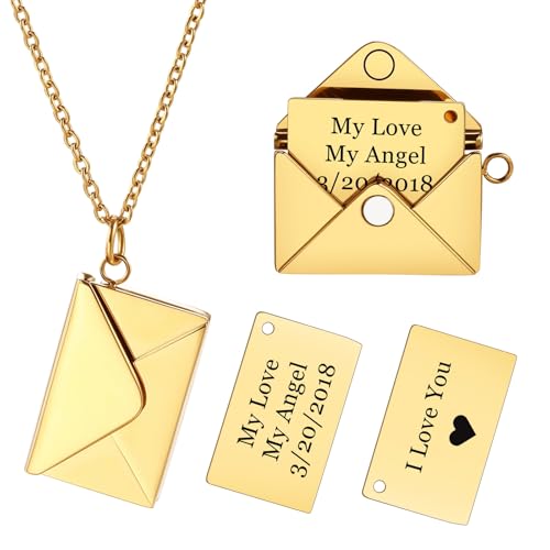 INBLUE Collana con Medaglione Personalizzato per Donna Ciondolo con Messaggio Segreto Lettera d'Amore Collana con Busta Personalizzata con Foto Gioielli per Coppie Regali per Mamma Moglie Amica - C2