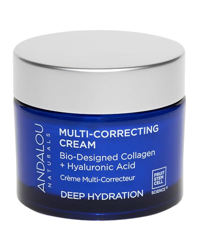 Andalou Naturals Deep Hydration Face Moisturizer Multi-Correcting Cream - Daily Skincare With Hyaluronic Acid, Vegan Collagen, & Fruit Stem Cells - Repair Skin Elasticity & Boost Hydration - 1.7 fl oz