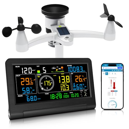 Urageuxy Station Meteo Connectée WiFi, 14-en-1 Station Meteo Sans Fil Avec Pluviometre, Baromètres, Anémomètre/Girouette, UV, Prévision Météo, Température et...