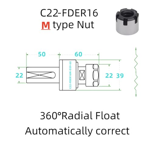 Portaescariador flotante radial C22 ER16 M pinza vástago recto 4