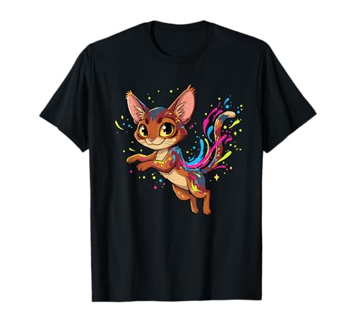 Gato cósmico juguetón Rainbow Splash Fantasía Camiseta