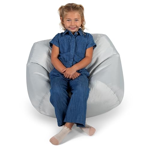 Big Joe Classic Bean Bag Chair for Kids Bedroom and Reading Nook, Easy-Clean Gray, Durable Nylon Polyester Blend, 2 feet Refillable