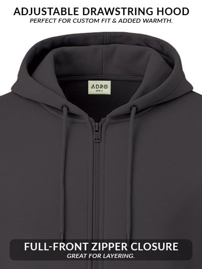 Image of ADRO Men's Regular Fit Zip-Up Hoodie for man | 320 GSM Cotton Poly Fleece Zipper Sweatshirt with Soft Fabric & Printed Hoodies