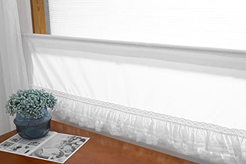 Meaning4 White Lace Ruffled Valance Curtain Toppers Kitchen Window Short Curtain Rod Pocket Cotton 60"X18" 1Pc #TOP7