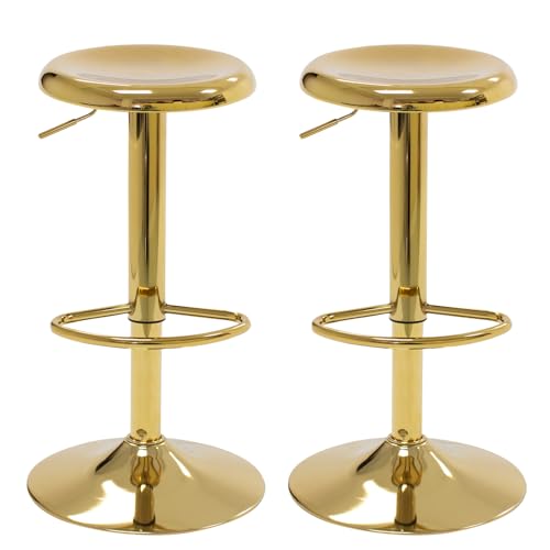 MRITWAII Bar Stools - 2 Pack, Adjustable Swivel Height Counter Bar Stool, Modern Metal Barstools, Backless Barstool for Bar, Kitchen Island, Pub, Gold