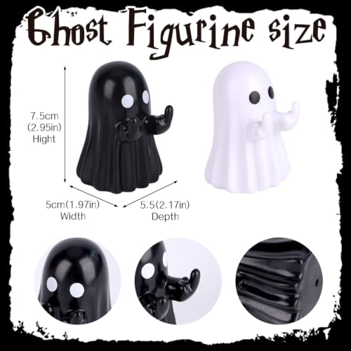 Frekkoy 2pcs Halloween Ghost Figurines, Cute Ghost Halloween Decorations for Tabletop Shelf Mantel Desk, Spooky Fun Holiday Decoration for Home Office Indoor Party - image 3