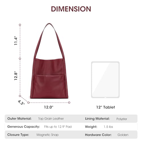 Image of Kattee Leather Tote Bag for Women, Medium Shoulder Handbag | Top grain pebbled leather with 5 pockets, fits a 12-inch tablet, and stays lightweight for everyday use.