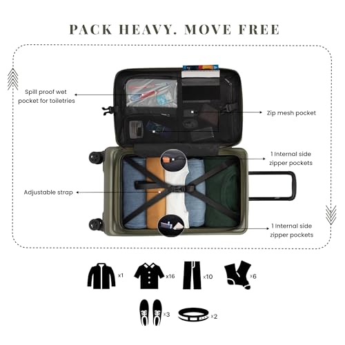 Image of F Gear Sedona Medium 65cm German Polycarbonate Hard Luggage|8 Japanese Hinomoto Silent Wheels |Expandable Check-in Front Opening Suitcase for Travel| Anti-Theft Zipper, TSA 007 Lock (Army Green)