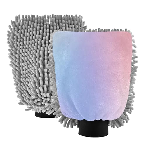 STAYTOP Beautiful Colors Car Wash Mitt Microfiber, 2Pcs Scratch Free Lint-Free, Premium Chenille Microfiber Mitt Car Wash Brush-M
