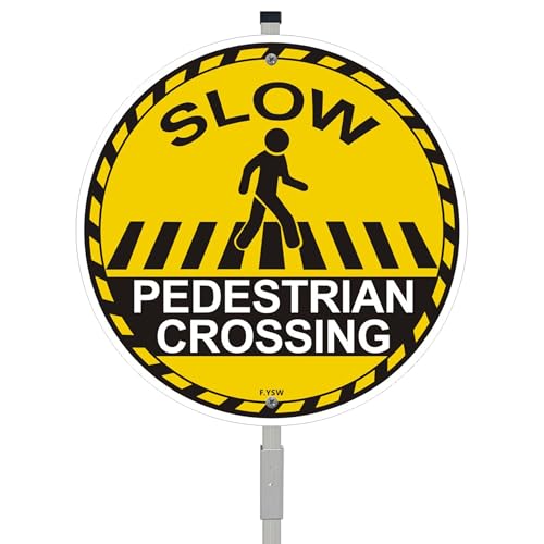 Slow Pedestrian Crossing Sign 10" x 10" With 28" Long Metal Stakes Road Crossing Pedestrian Signal Stand Aluminum Outdoor Use Yard Business Home