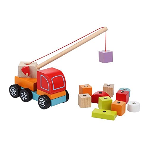 Image of CUBIKA Wooden Crane Truck - Magnetic Construction Vehicle Playset for Toddlers Ages 18 Months+ - Montessori Toy for Fine Motor Skills, Creativity, and Imaginative Play