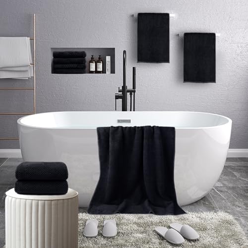HOMEXCEL 8 Piece Bath Towel Set, Microfiber Bathroom Towel - 2 Bath Towels, 2 Hand Towels, and 4 Wash Cloths, Super Soft, Highly Absorbent Towels for Bathroom, Gym, Hotel, and Spa (Black) - Image 3