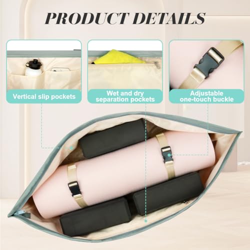 Aucuu Large Yoga Mat Bag, Yoga Mat Tote Carrier, Gym Bag, Yoga Bag, Long Pilates Bag, with Adjustable Carry Strap, Bottle Pocket and Wet Compartment, Travel Yoga Gym Bag for Women Men for Yoga Gym - Image 4
