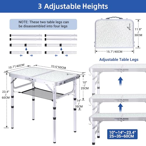 Sportneer-Camping-Table-236-L-x-157-W-Adjustable-Height-Small-Folding-Table-with-Mesh-Layer-Portable-Camp-Tables-with-Aluminum-Legs-for-Outdoor-Camp-Picnic-Beach-BBQ-Cooking-3-Height
