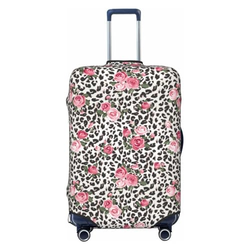 Rose Leopard Print Black Pink Luggage Cover Elastic Suitcase Covers for Protector Suitcase Sleeve for Luggage 18-32 In