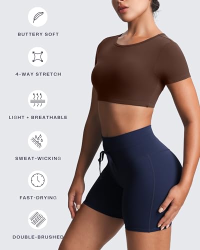 Image of Aoxjox Short Sleeve Crop Tops for Women Clarissa Hollow Back Workout Crop T Shirt Top