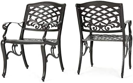 Christopher Knight Home Sarasota Outdoor Cast Aluminum Outdoor Chairs, 2-Pcs Set, Hammered Bronze