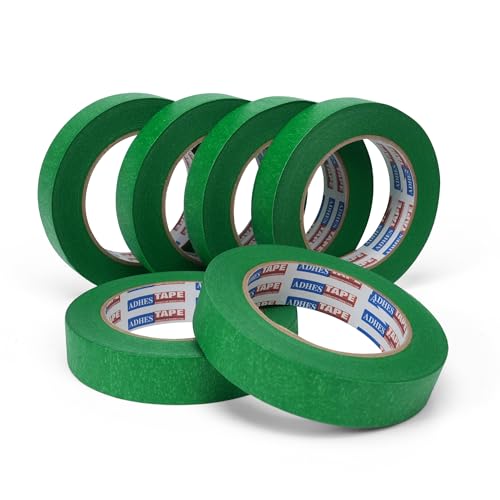 Image of Adhes Green Masking Tape, 6 Rolls x 1 Inch x 55 Yards, Strong Adhesion, Clean Removal, Ideal for Painting, Automotive, and DIY Projects