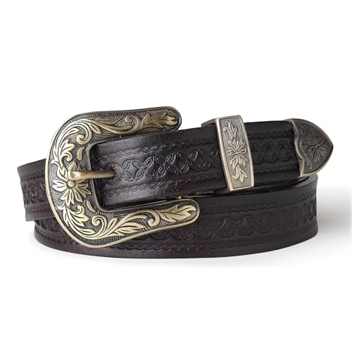 Image of 25mm Genuine Leather Waist Belt for Women - Fancy Vintage Buckle Belt For Jeans | Stylish Adjustable Party Belt For Ladies /Girls /Women | Waist Size 28-44 Inches