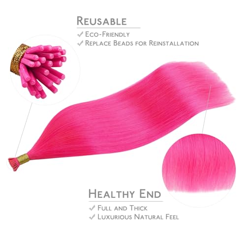 Image of WENNALIFE I Tip Hair Extensions Human Hair, 25g 25s 14 inch Hot Pink Remy Itip Human Hair Extensions Invisible Itips Straight I Tips Fusion Extensions Real Human Hair