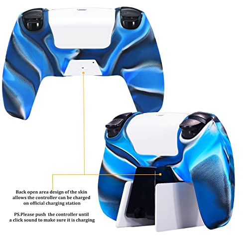 Yorha Grip Texture Silicone Cover Skin Case For Ps5 Dualsense Controller X 1(Camou Blue) With Pro Thumb Grips X 8 #TOP3