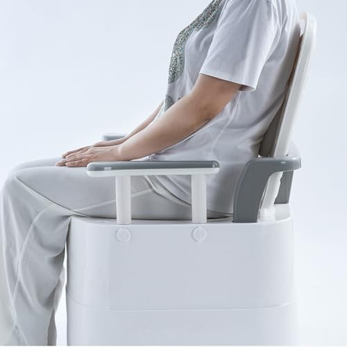 WC Toilette Portatile con Box Portaoggetti e Poggia Schiena poggiamano, per Anziani, Donna incinta e Persone con Mobilità Ridotta Uso Domestico (Bianco/Grigio)